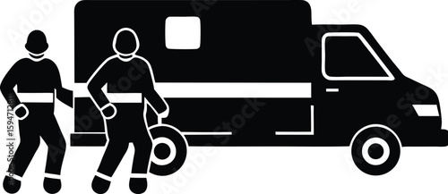 Ambulance Medical Team in Action silhouette vector art illustration