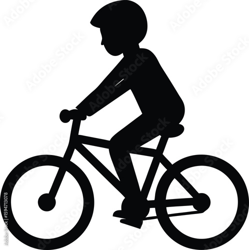 Boy Riding Bicycle silhouette vector art illustration