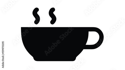 Black cup icon with steam, coffee or tea symbol, hot beverage illustration