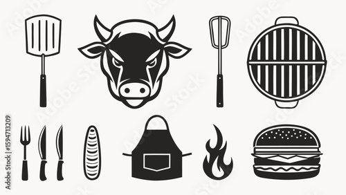 Barbecue grill tools cow burger fire apron spatula
