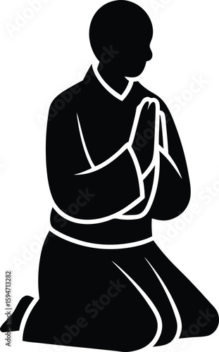Buddhist Monk Praying Peacefully silhouette vector art illustration