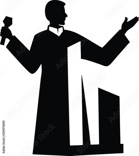 Christian Priest Preaching Sermon silhouette vector art illustration