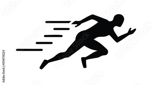 Running person silhouette icon, athlete in motion, sports and fitness illustration"