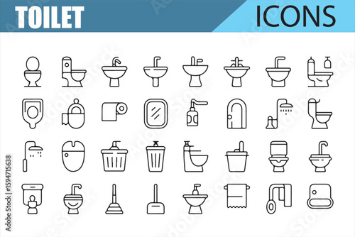 Vector Bathroom Icons for Sanitary and Plumbing Applications

