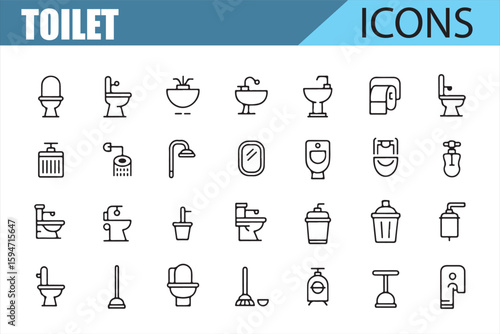 Set of Clean and Simple Bathroom Icons for Graphic Design
