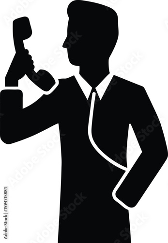 Man Calling Emergency Services silhouette vector art illustration