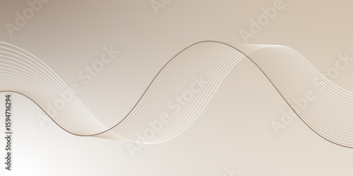 Elegant abstract wave of sheer, thin lines in subtle beige and brown tones on a warm neutral background, creating a serene and sophisticated flowing pattern.