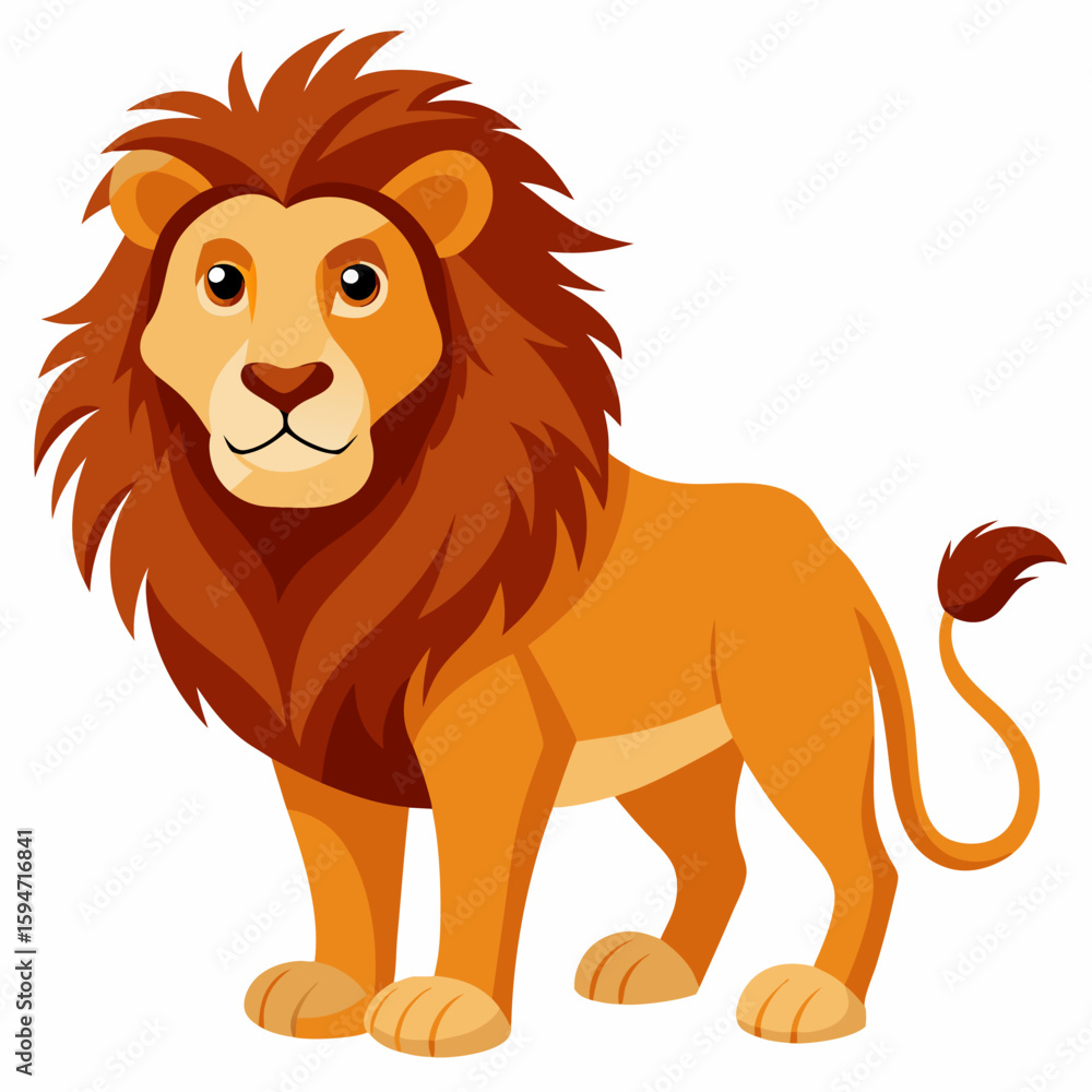 Cartoon lion with a friendly expression standing on a white background Cartoon lion with a friendly expression standing on a white background