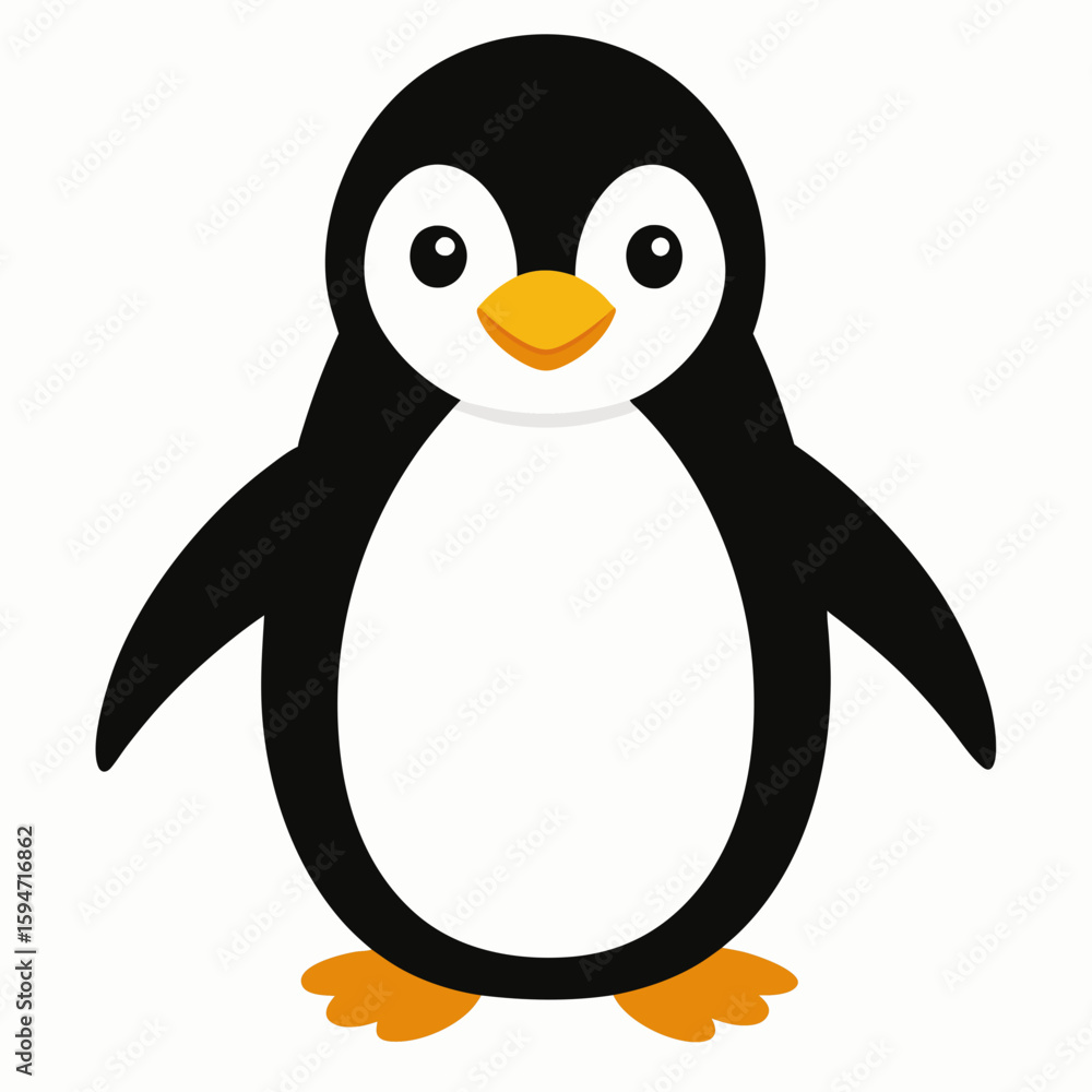 Fototapeta premium Cute cartoon penguin standing with a cheerful expression 