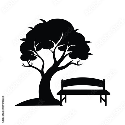 Elegant silhouette of a park bench with graceful curved armrests for outdoor scenes