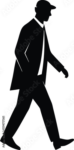 Old Man Walking silhouette vector art illustration