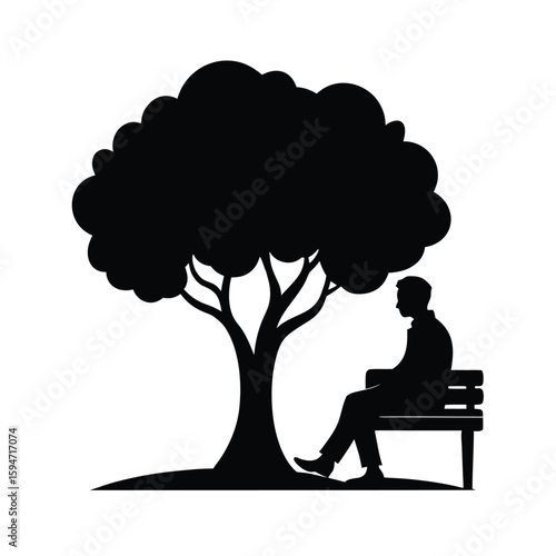 Silhouette of a man resting peacefully on a park bench enjoying the outdoors