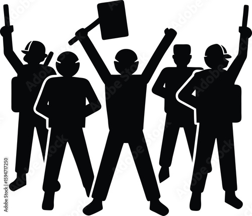 Police Confronting Protestors silhouette vector art illustration