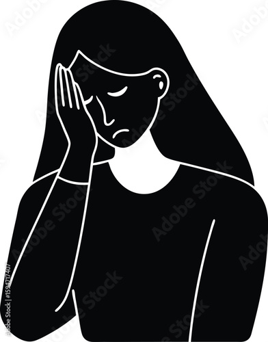 Sad Woman Holding Head silhouette vector art illustration