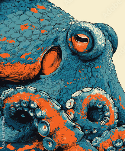 Vibrant Octopus Eye and Tentacles Graphic
