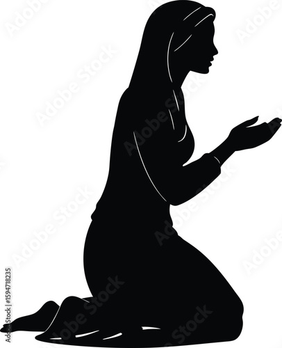 Woman Begging silhouette vector art illustration