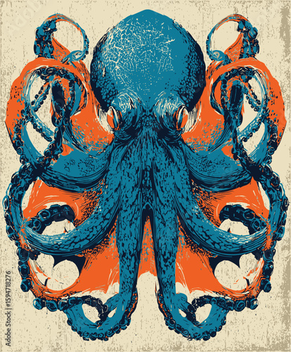 Stylized Deep Sea Kraken Octopus Pop Art Illustration