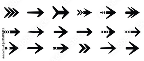 Various black arrows point the way in this graphic resource, perfect for illustrating direction, navigation, or progress in diverse design projects, silhouette