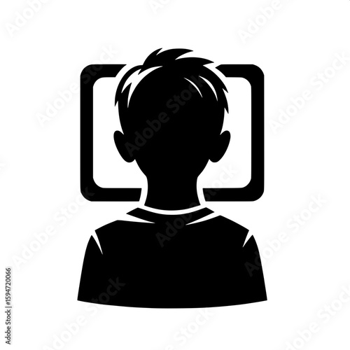 Black and White Vector Silhouette of a Boy Watching Educational Video