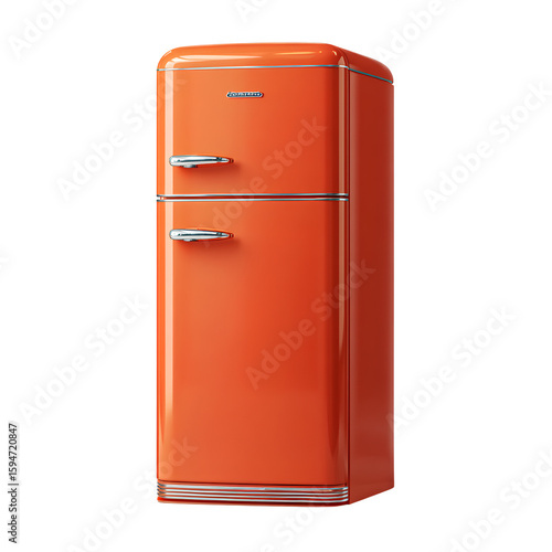 Vintage closed retro refrigerator with top freezer door isolated on white background PNG