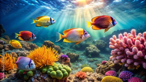 Vibrant Reef Ecosystem with Colorful Fish and Coral Gardens in Underwater Paradise