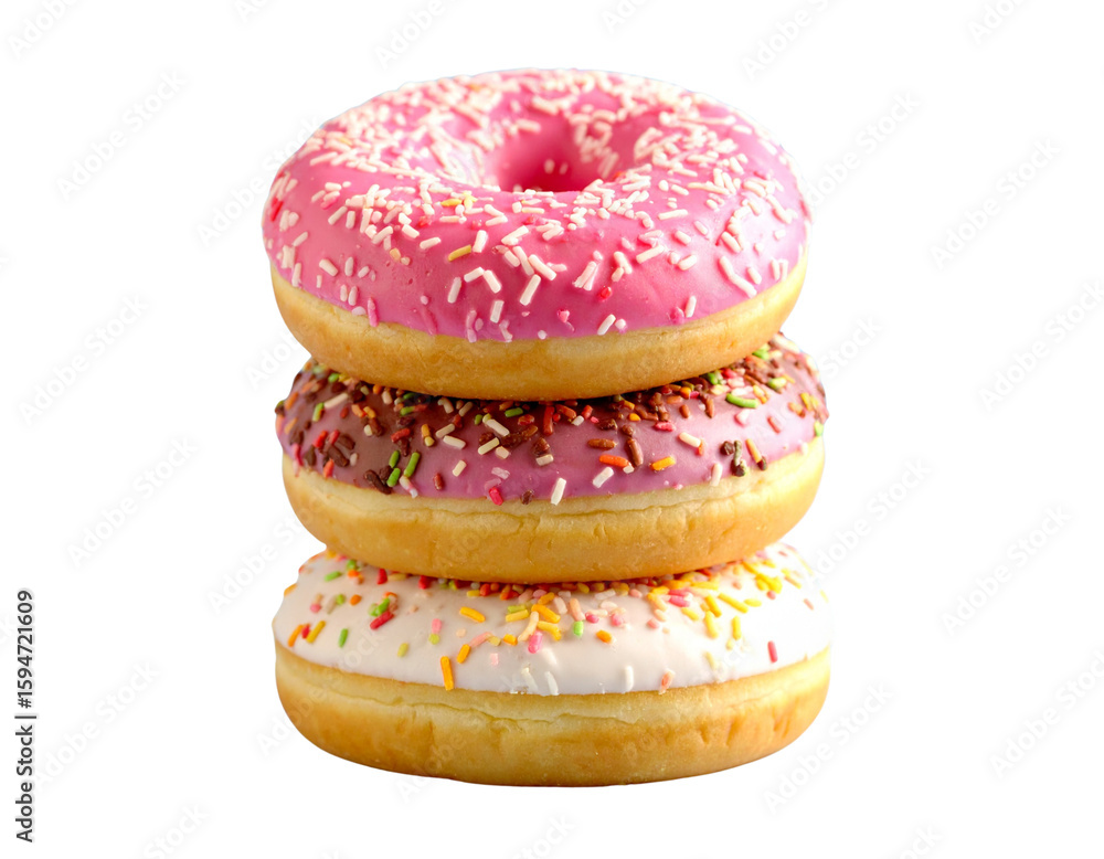 Stack of Colorful Donuts with Icing and Sprinkles, Transparent PNG Stack of Colorful Donuts with Icing and Sprinkles, Transparent PNG