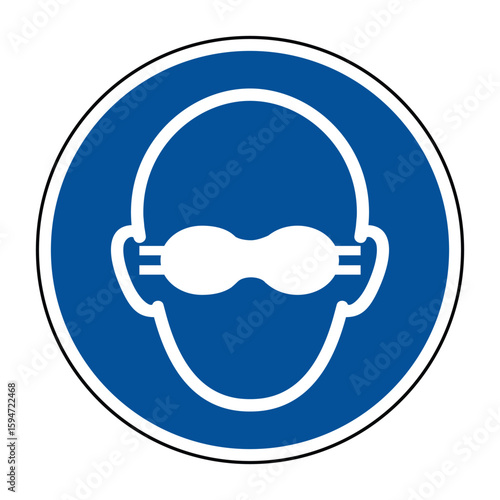 Opaque Eye Protection Must Be Worn Symbol – Mandatory Safety Goggles Icon for Industrial and Laboratory Environments – High Quality Vectorial Stock Image