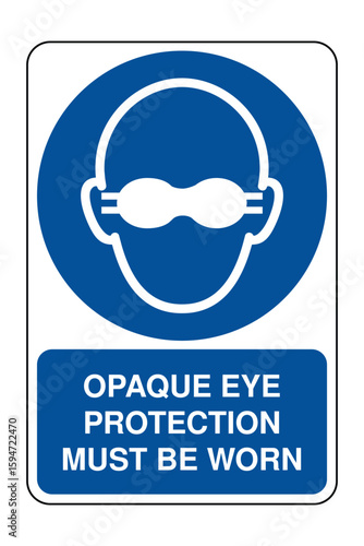 Opaque Eye Protection Must Be Worn Symbol with Explanation – Mandatory Safety Goggles Icon for Industrial and Laboratory Environments – High Quality Vectorial Stock Image