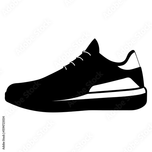 Black silhouette of two sneakers side view isolated on white background