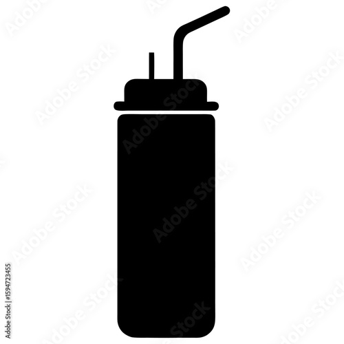 Silhouette of a sports water bottle with a straw isolated on white background