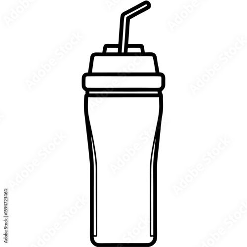 Simple line art drawing of a sports water bottle with a straw isolated on white background