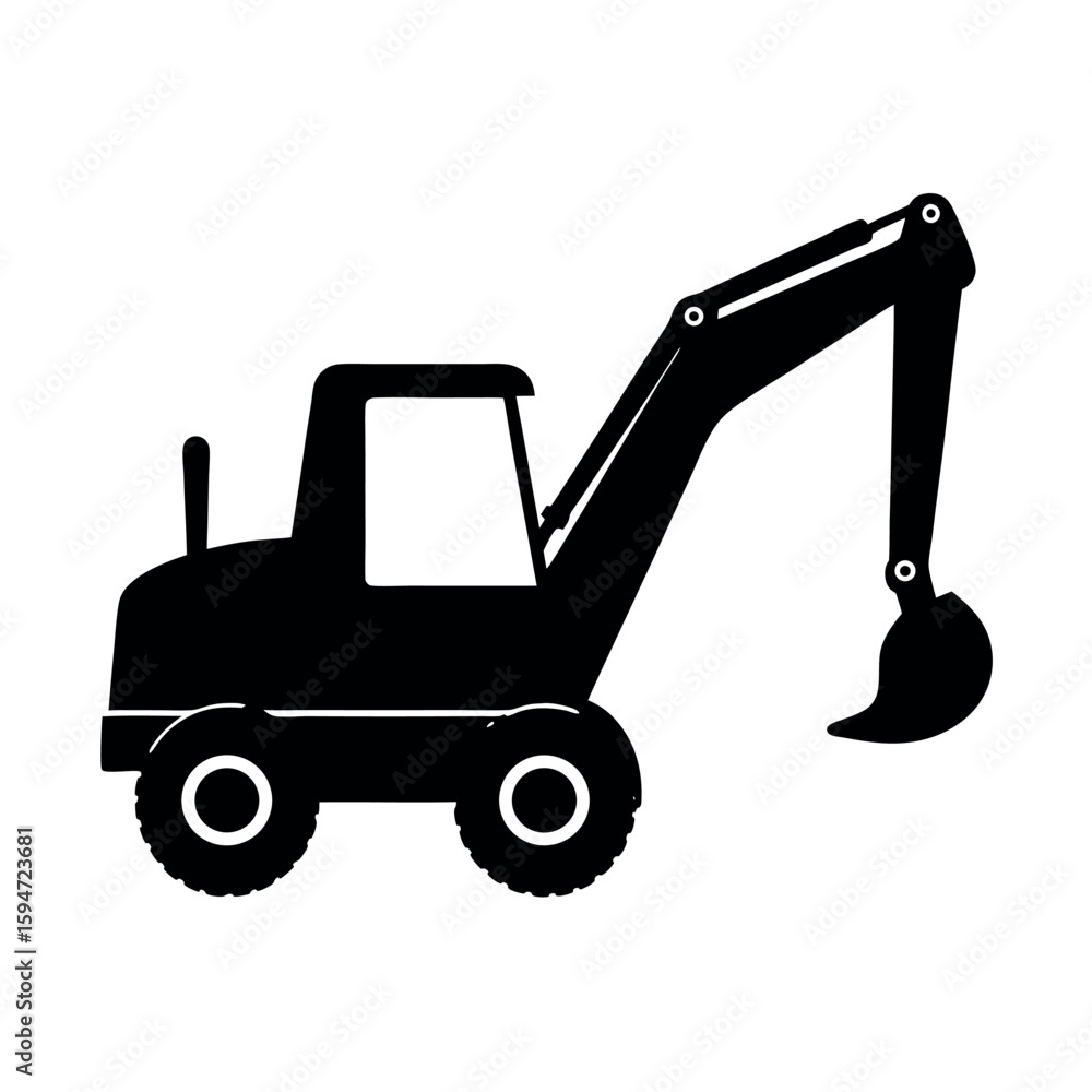 Fototapeta premium Heavy backhoe loader with rear digging arm Silhouette Vector illustration