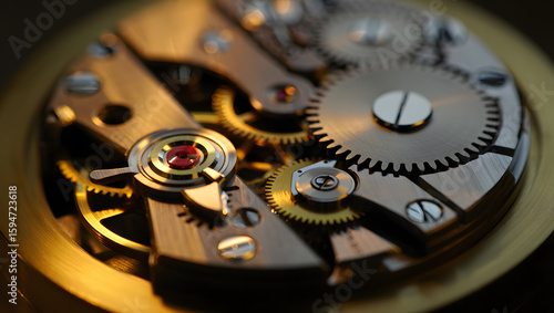 Wallpaper Mural Close-up of intricate gold and silver watch mechanism, detailed gears, warm lighting, luxury timepiece. Torontodigital.ca