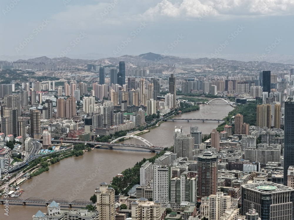 Fototapeta premium Aerial view of Lanzhou, Gansu, China