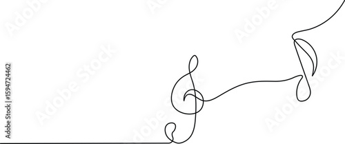 Treble Clef and Eighth Musical Note. Continuous Line Art of Music Symbol and Melody Icon
