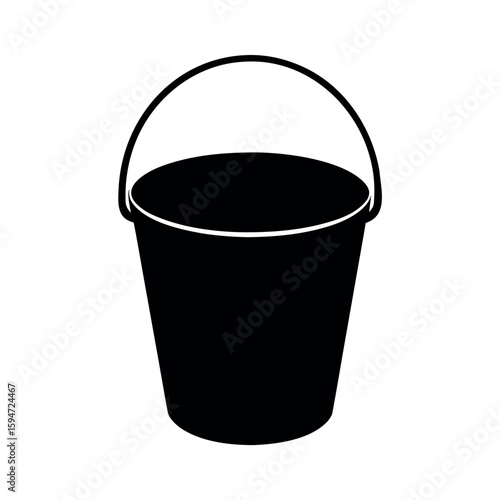 Metal utility bucket with handle upright Silhouette Vector illustration