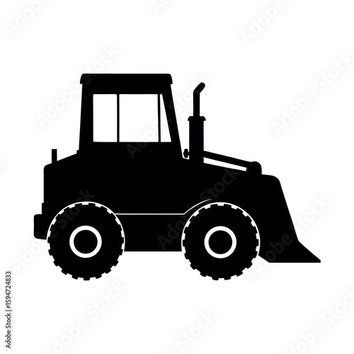 Heavy bulldozer for pushing earth and debris Silhouette Vector illustration
