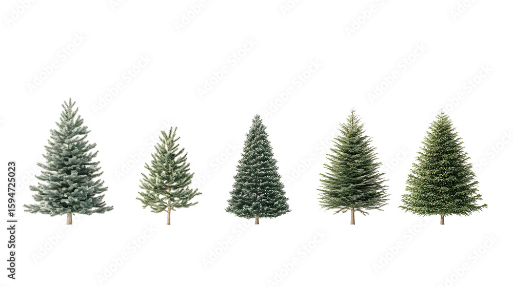 Fototapeta premium Variety of realistic pine trees on black background