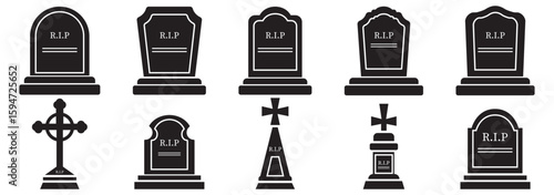 tombstone icon vector silhouette isolated. tomb stone icon vector thin outline style sign. gravestone tombstone cemetery memorial headstone RIP icon burial, funeral, grave marker, death, remembrance