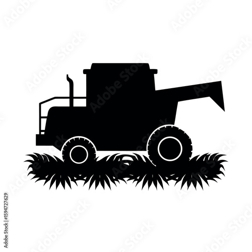 Large combine harvester used in crop collection Silhouette Vector illustration
