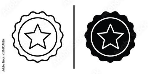 Star Badge Icon: A simple yet impactful star badge icon, depicted in both filled and outline styles, perfectly illustrates concepts of achievement, excellence, or high-quality.