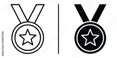 Medal of Achievement: A minimalistic portrayal of a medal, showcasing a star emblem, the epitome of reward and honor, perfect for symbolizing accomplishment and success.