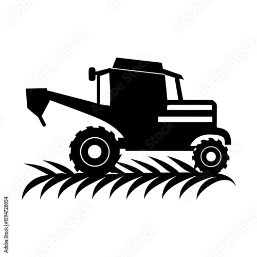 Modern combine harvester machine in farming field Silhouette Vector illustration