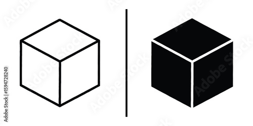 Cube Contrast: A minimalist composition presents two contrasting isometric cubes, one pristine and empty, the other solid and bold, highlighting the power of duality and form.