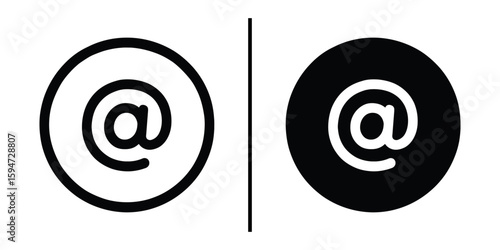 Email Symbol in Circle: A symmetrical image showcases the universally recognized email symbol encircled in both black and white to signify communication through the internet.
