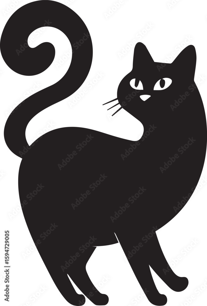 Obraz premium Elegant Dancing Cat Silhouette with Curled Tail. Vector icon