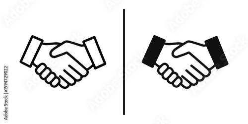 Agreement Icon: A simplistic graphic features two hands clasped in a handshake, symbolizing agreement and collaboration, conveying a sense of unity.
