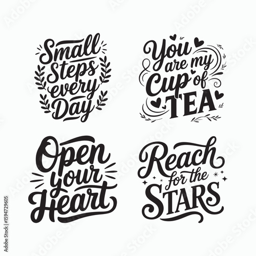 Inspirational and Romantic Quote Lettering Set Vector Illustration