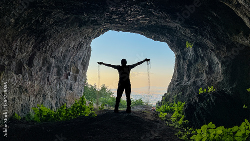Slika na platnu Cave interior details, the moment when time stopped and the traveler who had an