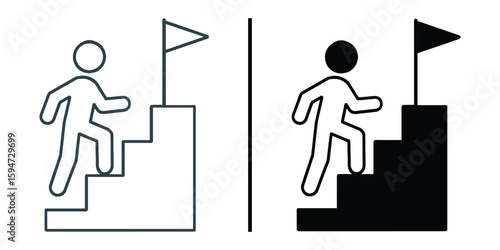Path to Success: An illustrative image that visualizes the journey of achievement, depicting a silhouette figure climbing a staircase towards a flag.